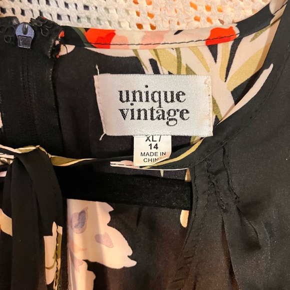 LIKE NEW Unique Vintage Black Floral Midi Dress US 14 - Picture 6 of 7